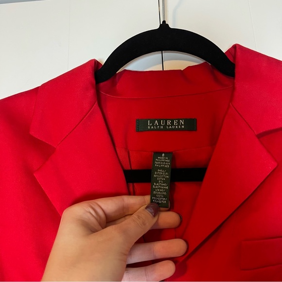 Ralph Lauren Red Blazer Size 8 Gold Buttons Holiday Christmas Cotton Preppy - Picture 2 of 9